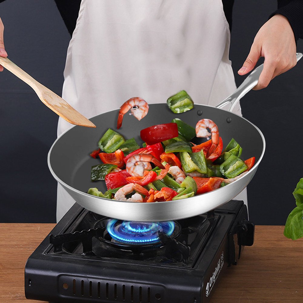 11" Black And Silver Stainless Steel Frying Pan — view 3