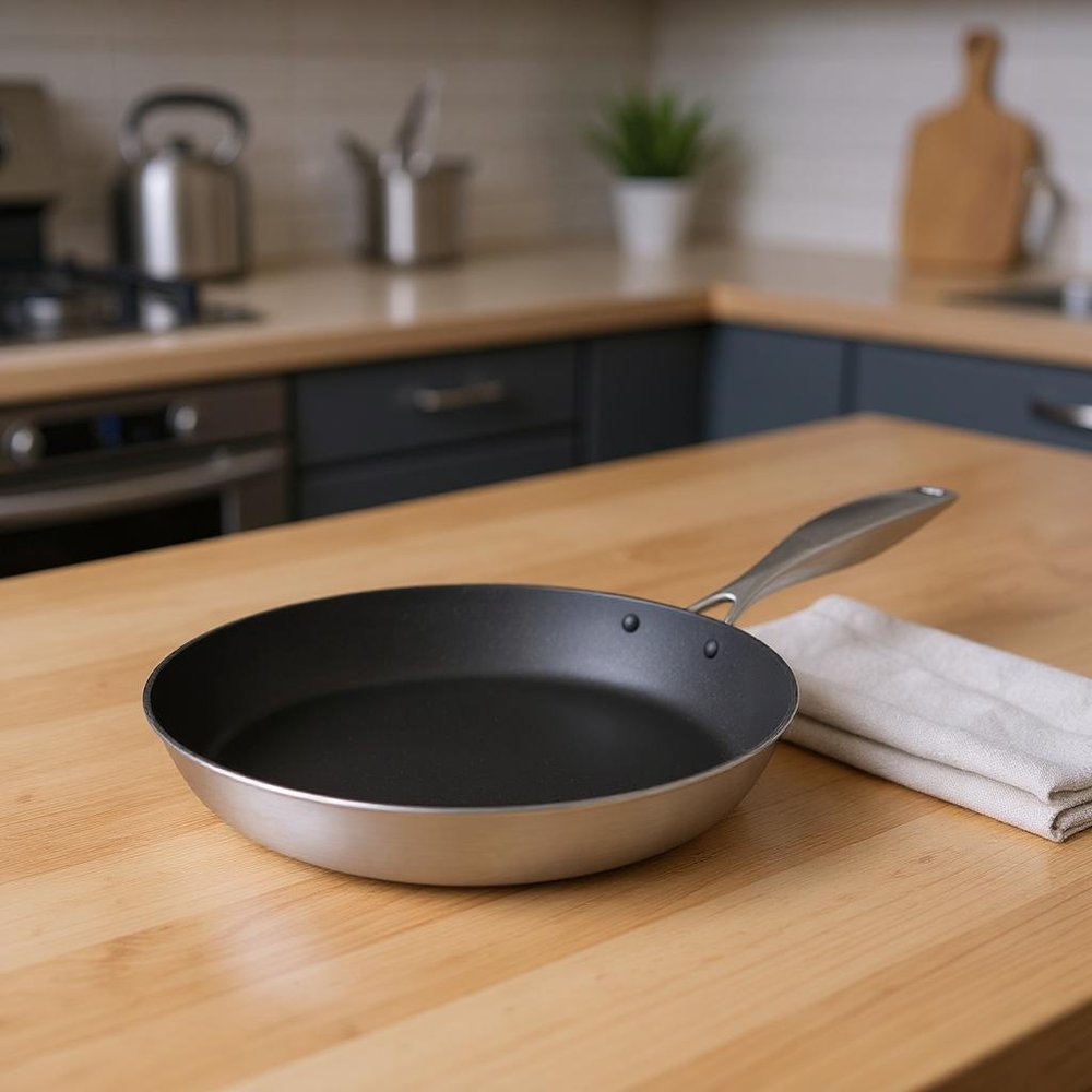 12" Black And Silver Stainless Steel Frying Pan — view 9