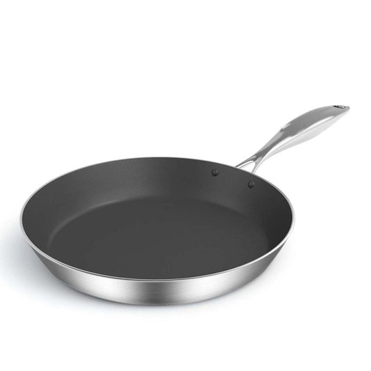 12" Black And Silver Stainless Steel Frying Pan