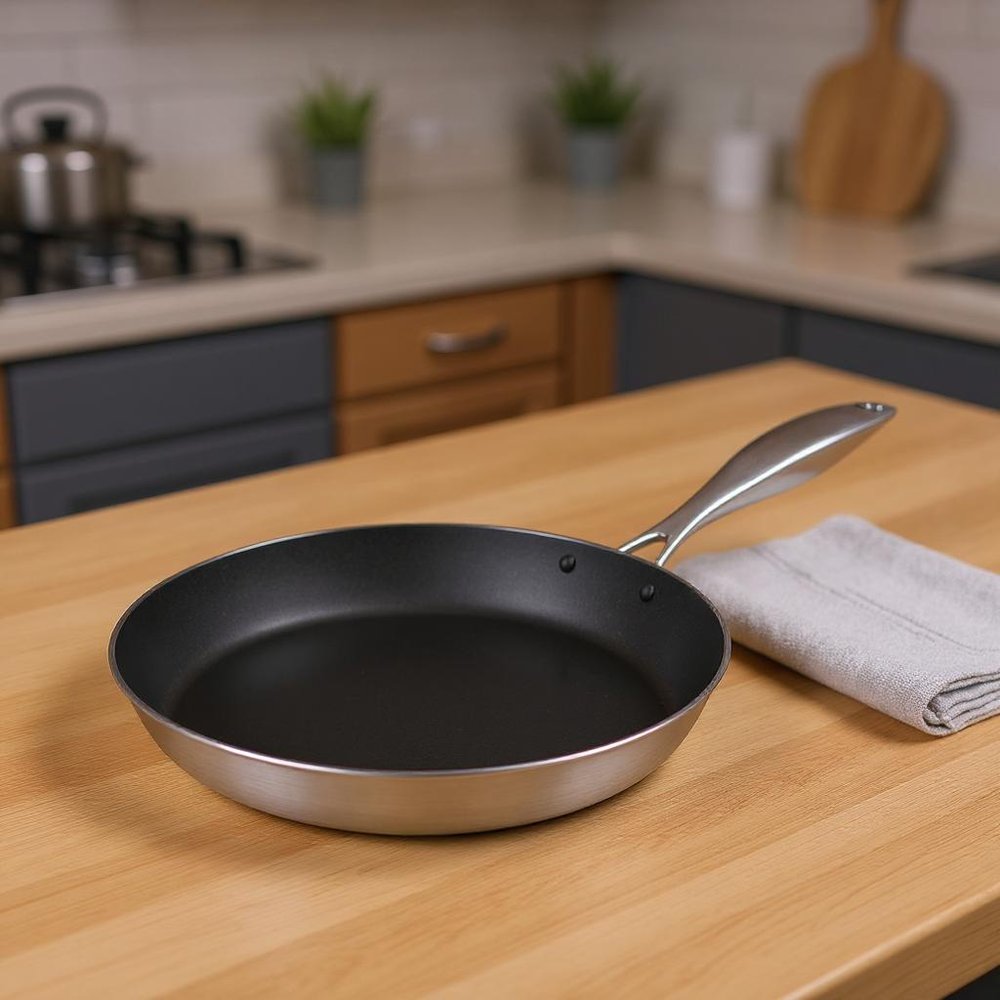 13" Black And Silver Stainless Steel Frying Pan — view 11