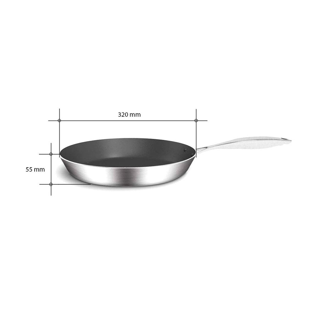 13" Black And Silver Stainless Steel Frying Pan