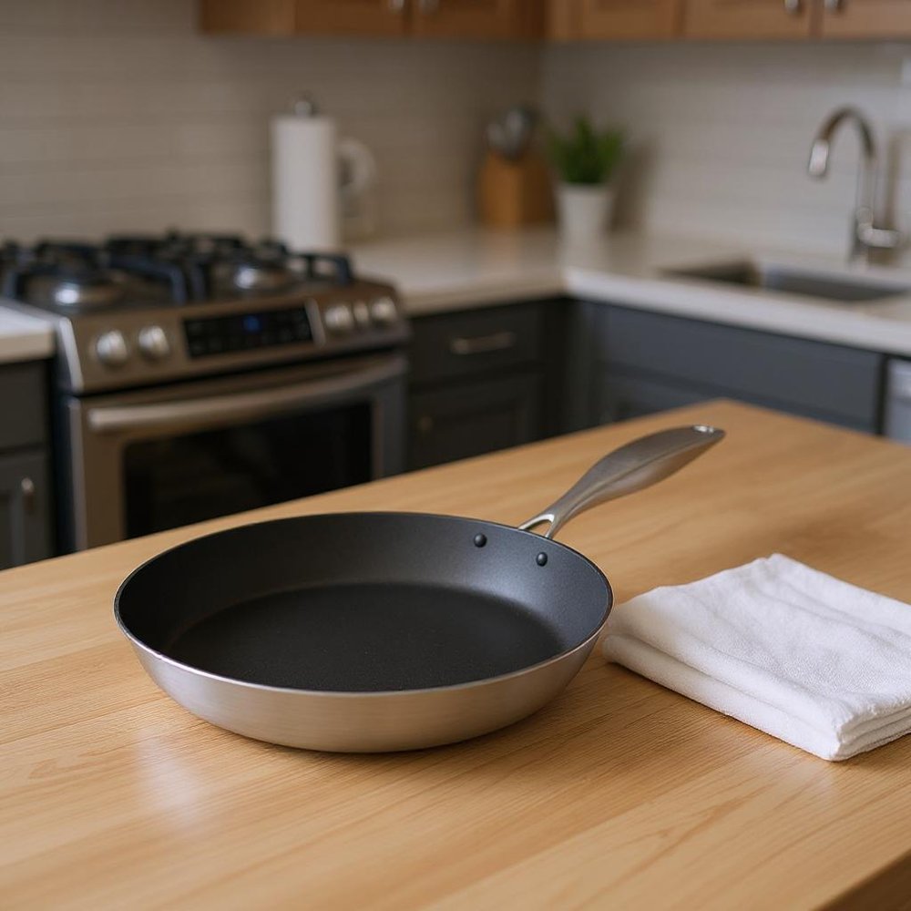 14" Black And Silver Stainless Steel Frying Pan — view 8