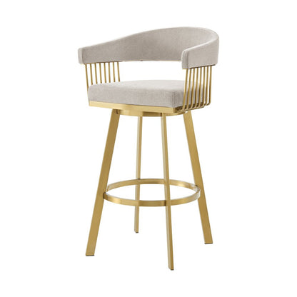 30" Taupe And Gold Fabric And Steel Low Back Bar Height Swivel Bar Chair HomeRoots