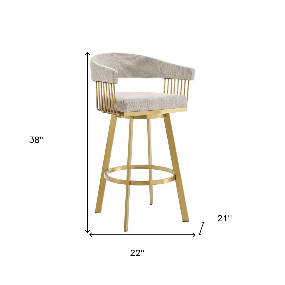 30" Taupe And Gold Fabric And Steel Low Back Bar Height Swivel Bar Chair HomeRoots