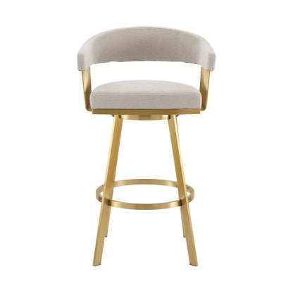 30" Taupe And Gold Fabric And Steel Low Back Bar Height Swivel Bar Chair HomeRoots