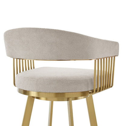 30" Taupe And Gold Fabric And Steel Low Back Bar Height Swivel Bar Chair HomeRoots