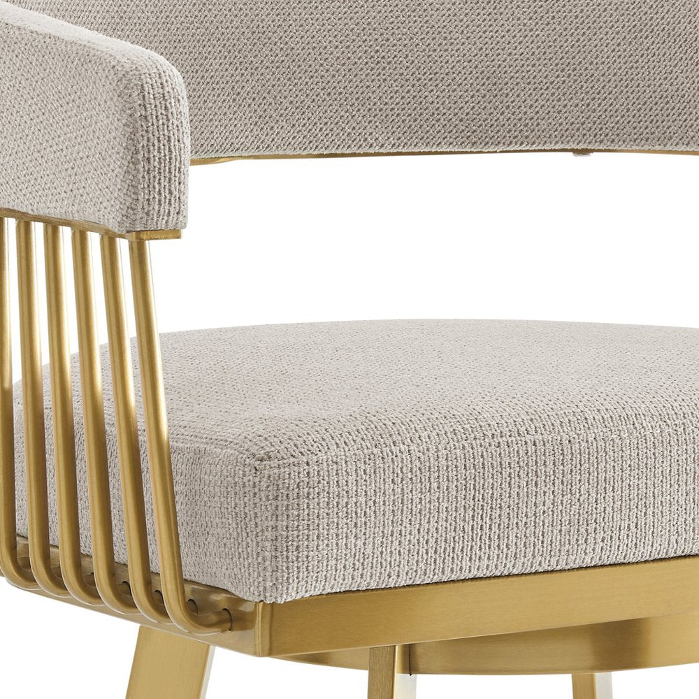 30" Taupe And Gold Fabric And Steel Low Back Bar Height Swivel Bar Chair HomeRoots