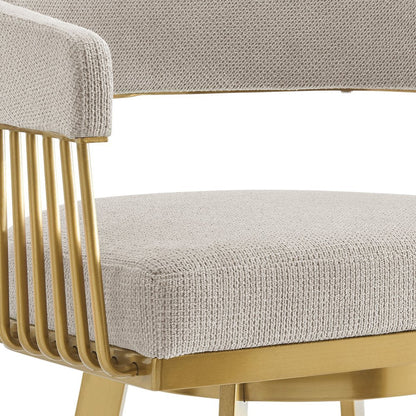 30" Taupe And Gold Fabric And Steel Low Back Bar Height Swivel Bar Chair HomeRoots
