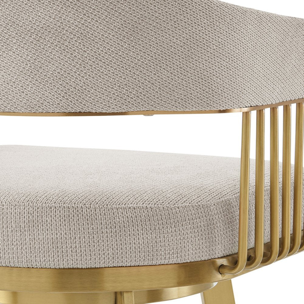 30" Taupe And Gold Fabric And Steel Low Back Bar Height Swivel Bar Chair HomeRoots