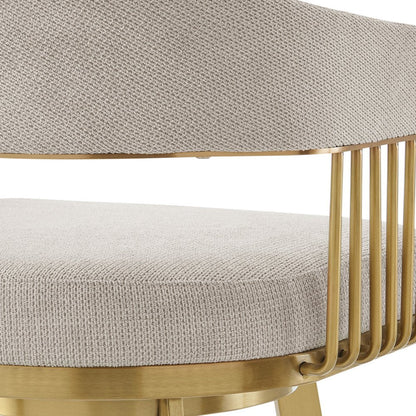 30" Taupe And Gold Fabric And Steel Low Back Bar Height Swivel Bar Chair HomeRoots