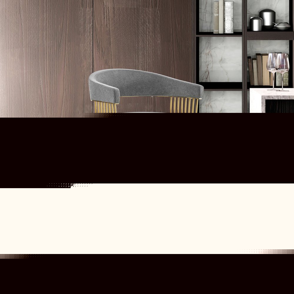 26" Gray and Gold Fabric and Stainless Steel Low Back Counter Height Swivel Bar Chair HomeRoots
