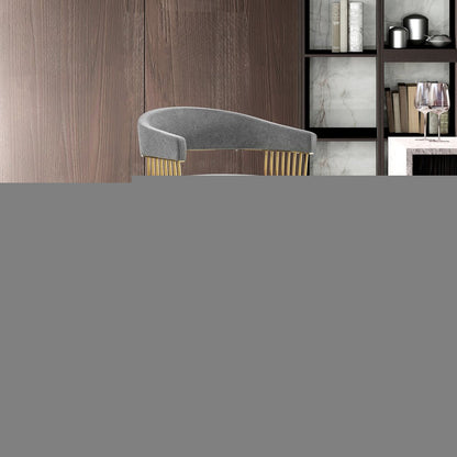 26" Gray and Gold Fabric and Stainless Steel Low Back Counter Height Swivel Bar Chair HomeRoots