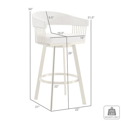 26" Gray and Gold Fabric and Stainless Steel Low Back Counter Height Swivel Bar Chair HomeRoots