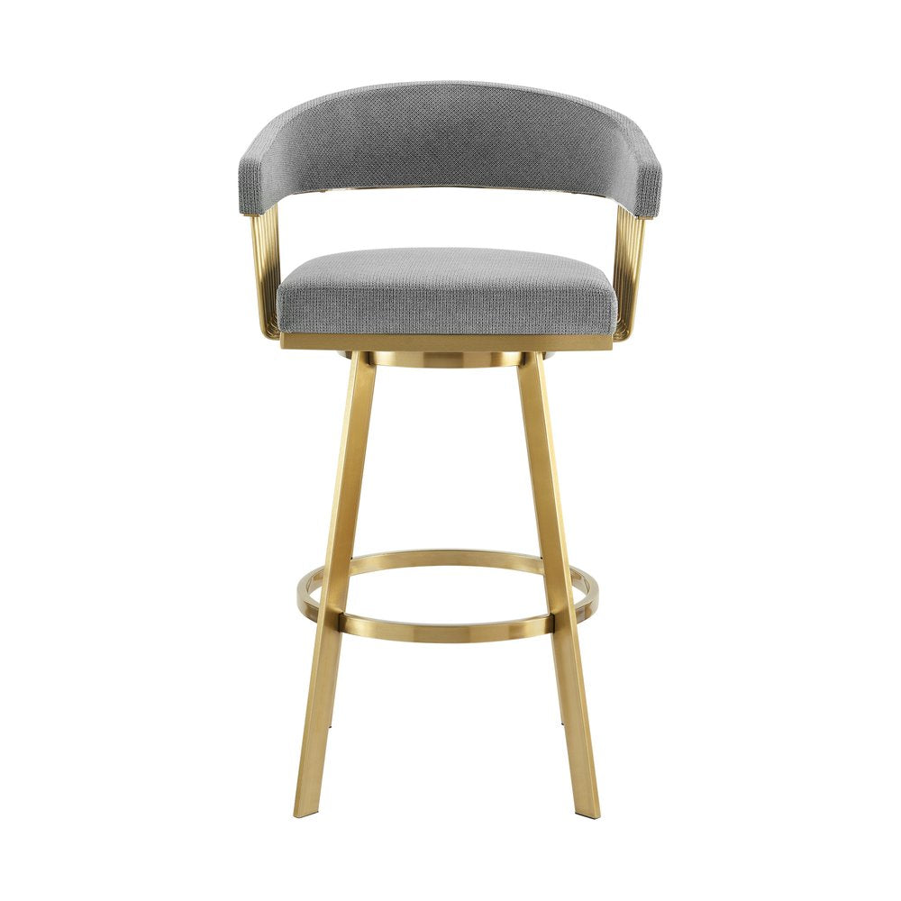 26" Gray And Gold Fabric And Steel Low Back Counter Height Swivel Bar Chair HomeRoots