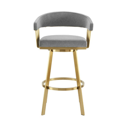 30" Gray And Gold Fabric And Steel Low Back Bar Height Swivel Bar Chair HomeRoots