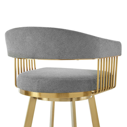 30" Gray And Gold Fabric And Steel Low Back Bar Height Swivel Bar Chair HomeRoots