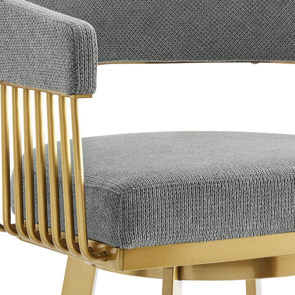30" Gray And Gold Fabric And Steel Low Back Bar Height Swivel Bar Chair HomeRoots