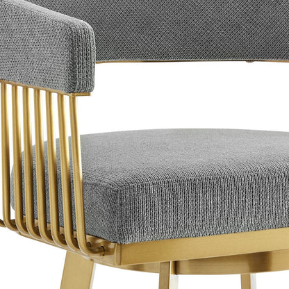 30" Gray And Gold Fabric And Steel Low Back Bar Height Swivel Bar Chair HomeRoots