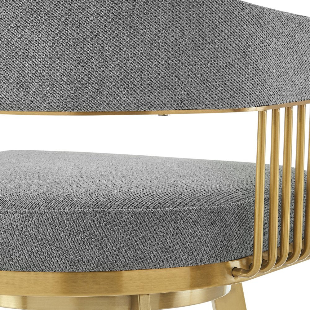 30" Gray And Gold Fabric And Steel Low Back Bar Height Swivel Bar Chair HomeRoots