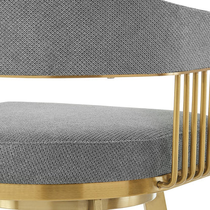 30" Gray And Gold Fabric And Steel Low Back Bar Height Swivel Bar Chair HomeRoots