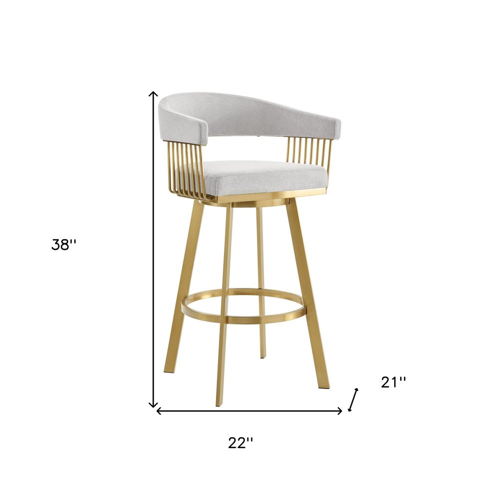 30" Silver And Gold Fabric And Steel Low Back Bar Height Swivel Bar Chair HomeRoots