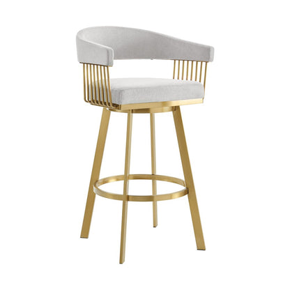 30" Silver And Gold Fabric And Steel Low Back Bar Height Swivel Bar Chair HomeRoots