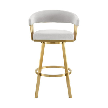 30" Silver And Gold Fabric And Steel Low Back Bar Height Swivel Bar Chair HomeRoots