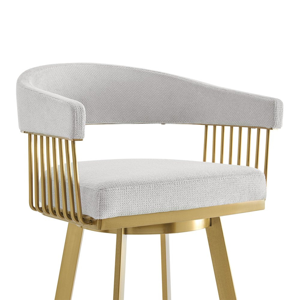 30" Silver And Gold Fabric And Steel Low Back Bar Height Swivel Bar Chair HomeRoots