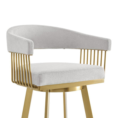 30" Silver And Gold Fabric And Steel Low Back Bar Height Swivel Bar Chair HomeRoots