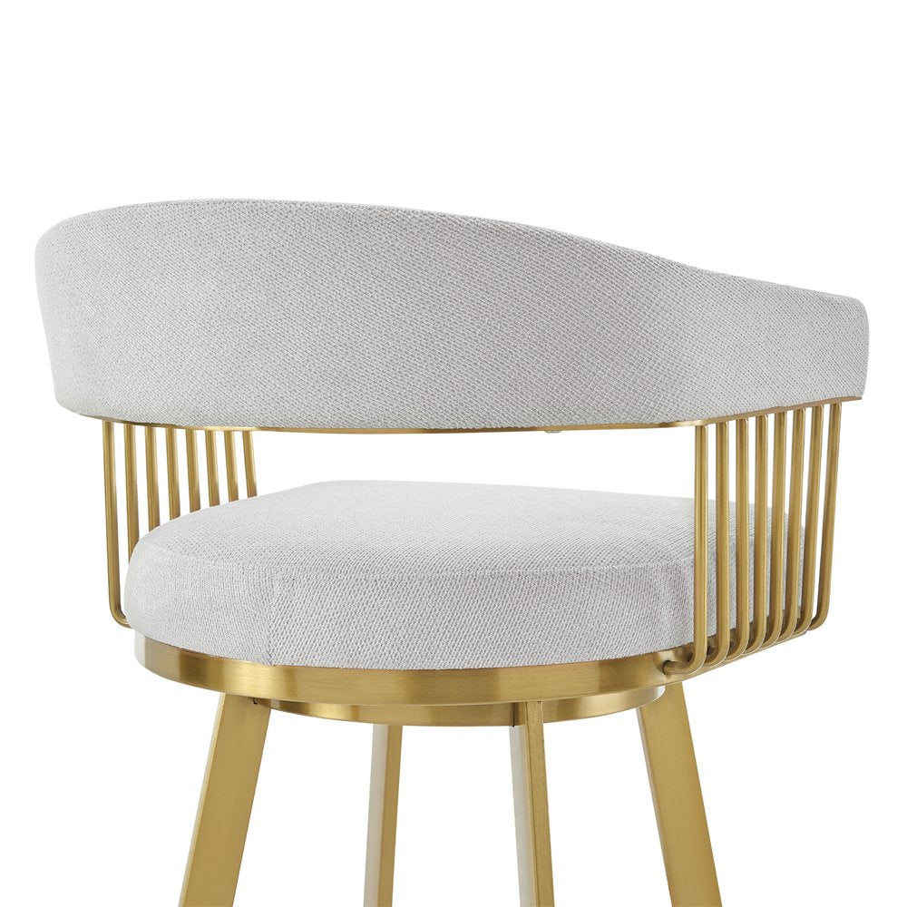 30" Silver And Gold Fabric And Steel Low Back Bar Height Swivel Bar Chair HomeRoots
