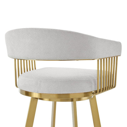 30" Silver And Gold Fabric And Steel Low Back Bar Height Swivel Bar Chair HomeRoots