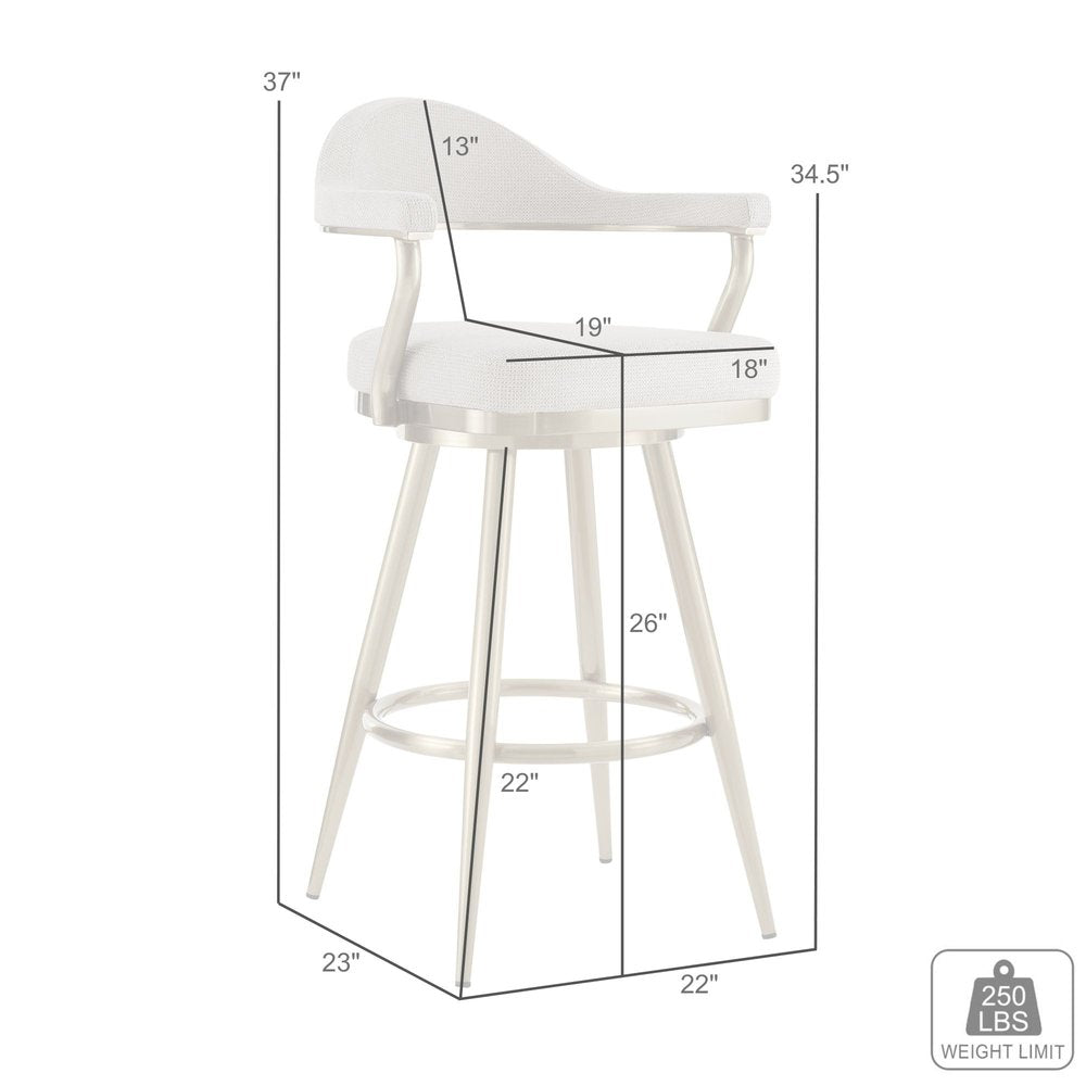 26" Taupe and Gold Fabric and Stainless Steel Counter Height Swivel Bar Chair HomeRoots
