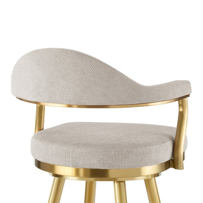 26" Taupe And Gold Fabric And Steel Low Back Counter Height Swivel Bar Chair HomeRoots