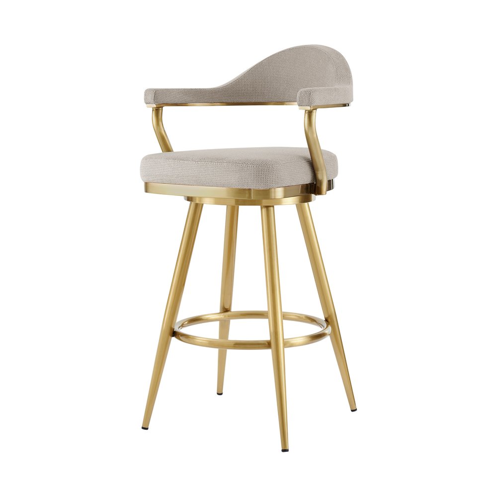 30" Taupe And Gold Fabric And Steel Low Back Bar Height Swivel Bar Chair HomeRoots