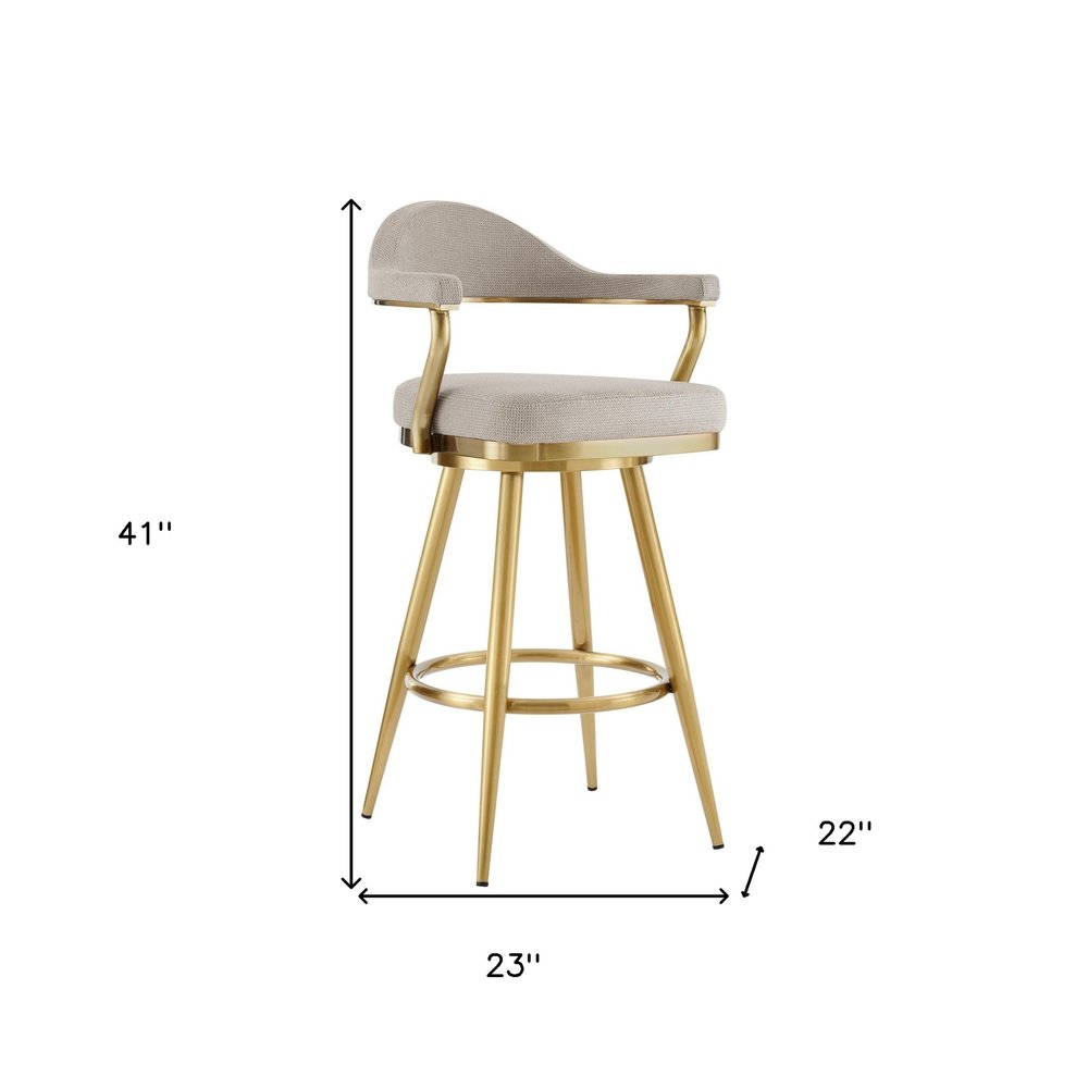 30" Taupe And Gold Fabric And Steel Low Back Bar Height Swivel Bar Chair HomeRoots