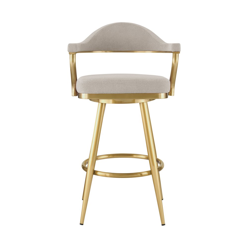 30" Taupe And Gold Fabric And Steel Low Back Bar Height Swivel Bar Chair HomeRoots