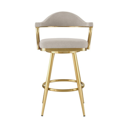 30" Taupe And Gold Fabric And Steel Low Back Bar Height Swivel Bar Chair HomeRoots