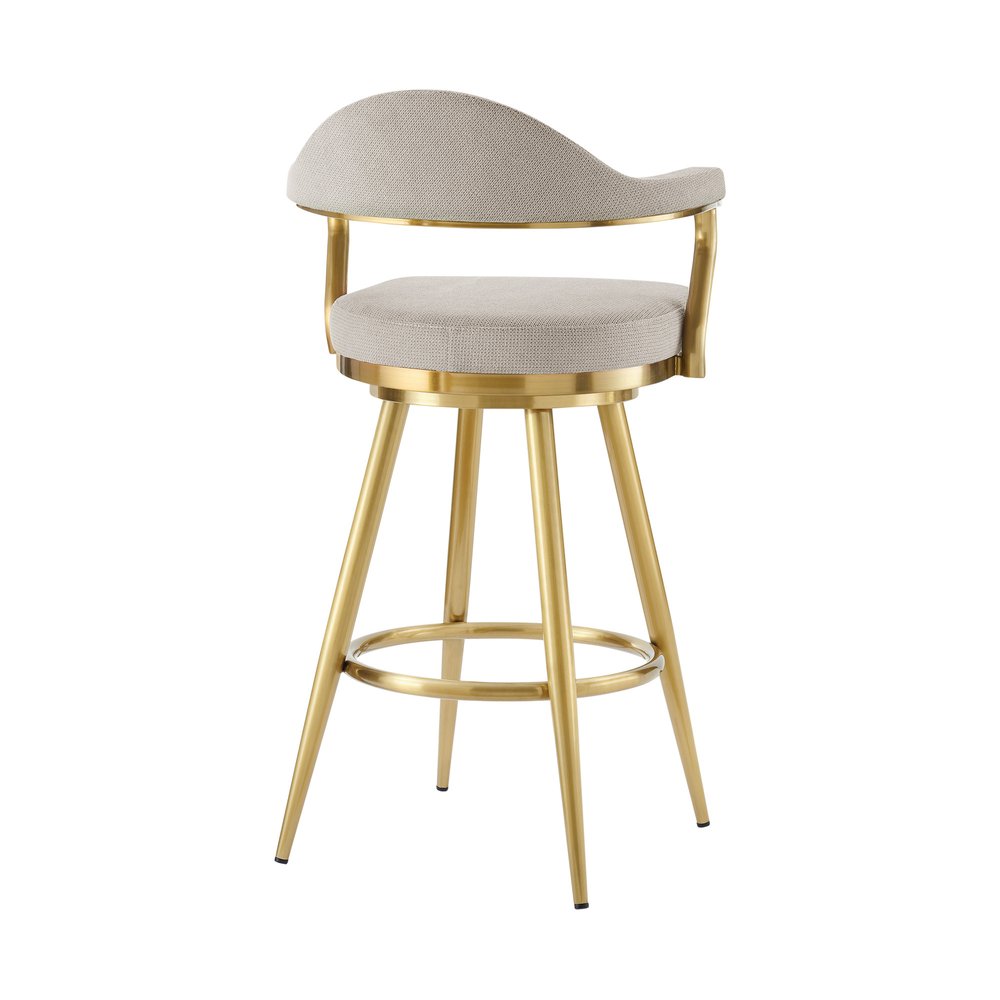30" Taupe And Gold Fabric And Steel Low Back Bar Height Swivel Bar Chair HomeRoots