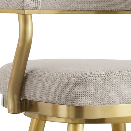 30" Taupe And Gold Fabric And Steel Low Back Bar Height Swivel Bar Chair HomeRoots