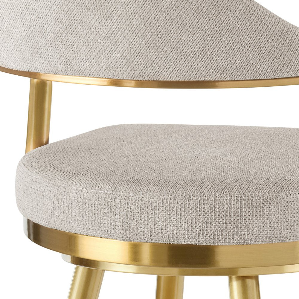 30" Taupe And Gold Fabric And Steel Low Back Bar Height Swivel Bar Chair HomeRoots