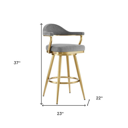 26" Gray And Gold Fabric And Steel Low Back Counter Height Swivel Bar Chair HomeRoots