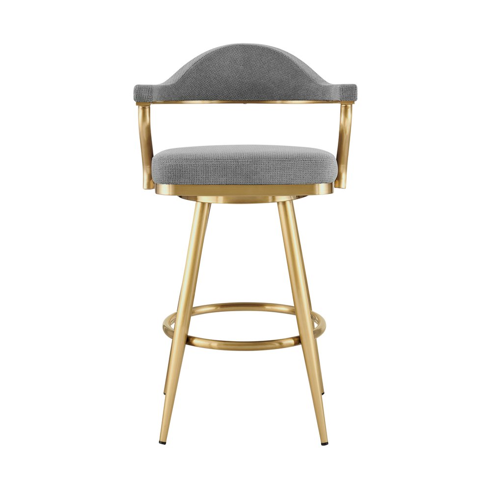 26" Gray And Gold Fabric And Steel Low Back Counter Height Swivel Bar Chair HomeRoots