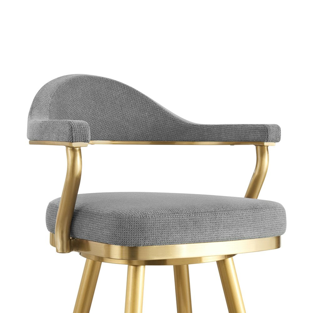 26" Gray And Gold Fabric And Steel Low Back Counter Height Swivel Bar Chair HomeRoots