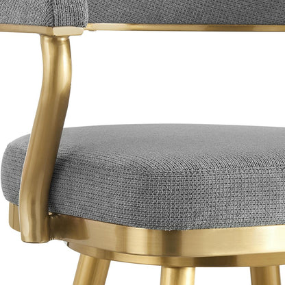 26" Gray and Gold Fabric and Stainless Steel Counter Height Swivel Bar Chair