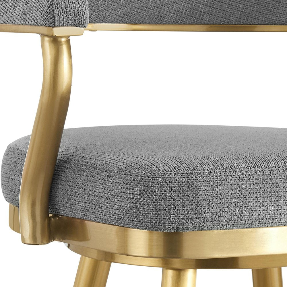 26" Gray And Gold Fabric And Steel Low Back Counter Height Swivel Bar Chair HomeRoots