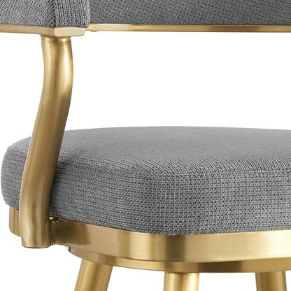 26" Gray And Gold Fabric And Steel Low Back Counter Height Swivel Bar Chair HomeRoots