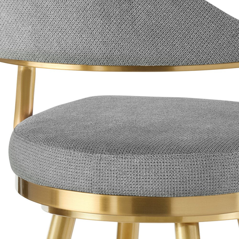26" Gray And Gold Fabric And Steel Low Back Counter Height Swivel Bar Chair HomeRoots