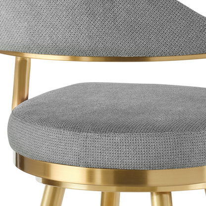 26" Gray And Gold Fabric And Steel Low Back Counter Height Swivel Bar Chair HomeRoots