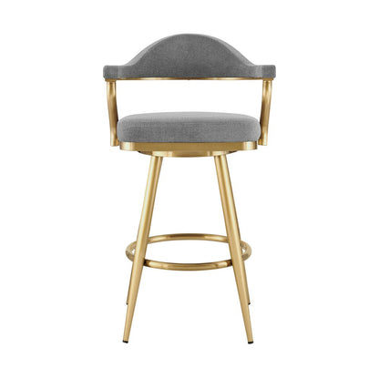 30" Gray And Gold Fabric And Steel Low Back Bar Height Swivel Bar Chair HomeRoots