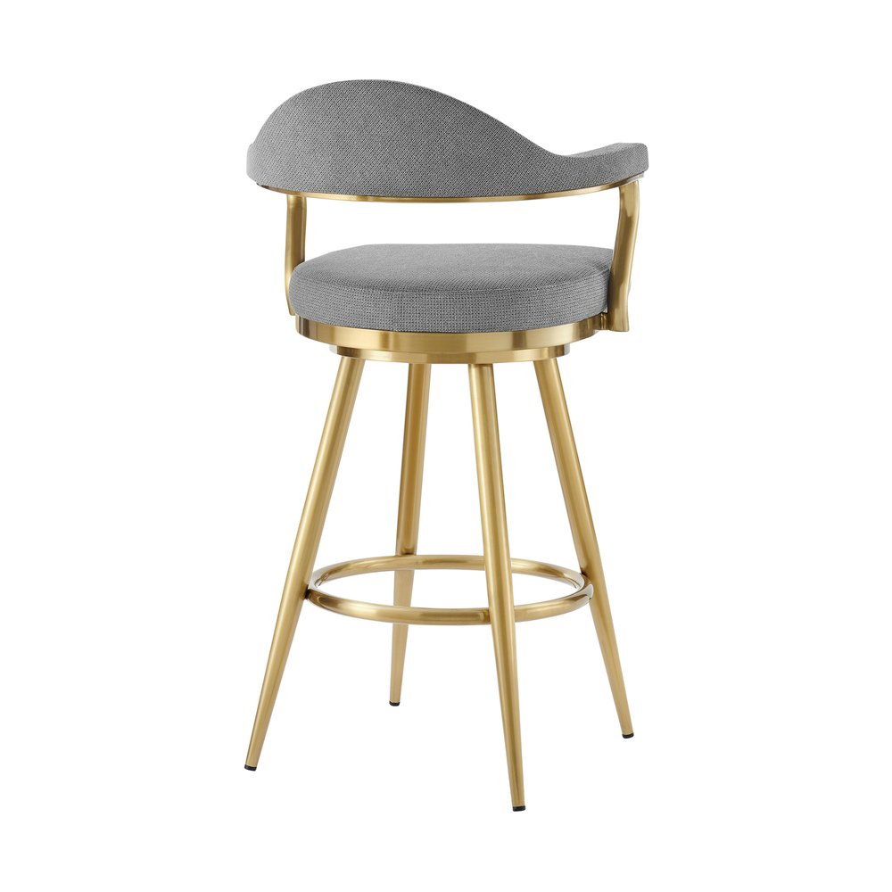 30" Gray And Gold Fabric And Steel Low Back Bar Height Swivel Bar Chair HomeRoots